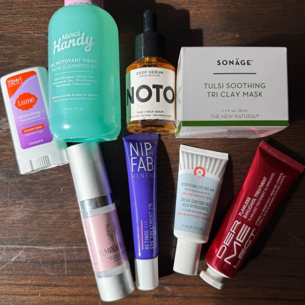 Skin Care Bundle,Tulsi Clay Mask’ Nip Fab eye, Lume, NOTO, Dermalect, FAB,